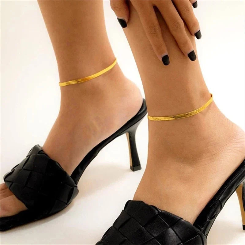 Teamer Snake Chain Anklet 3MM Stainless Steel Adjustable Chain Anklet Gifts for Women Girls Beach Jewelry Accessories Wholesale
