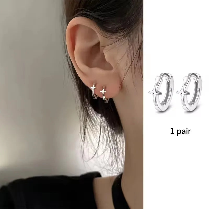 VENTFILLE 925 Sterling Silver CZ Star Moon Asymmetric Hoop Earrings for Women Girls Gold Silver Color Party Jewelry Gifts