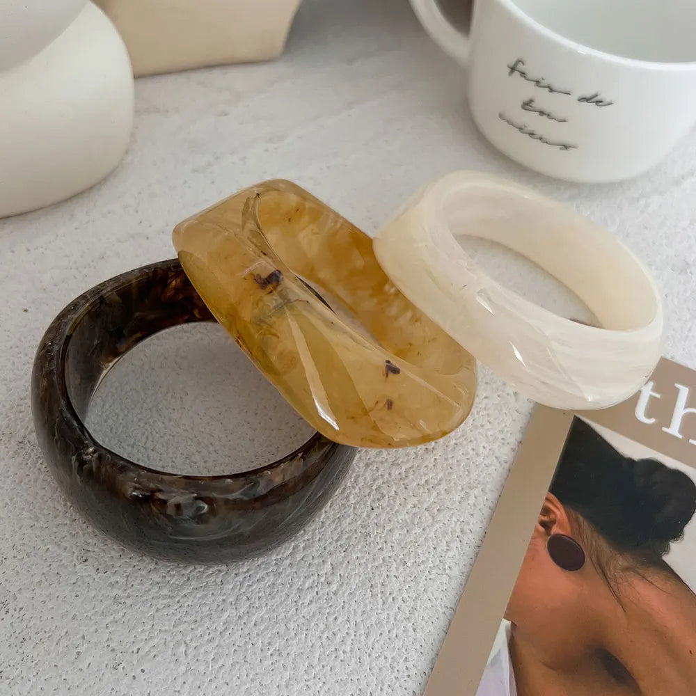 KMVEXO Vintage Chunky Coffee Thick Resin Acrylic Smudging Bangles Geometric Irregular Bangle Bracelets For Women Men Jewelry