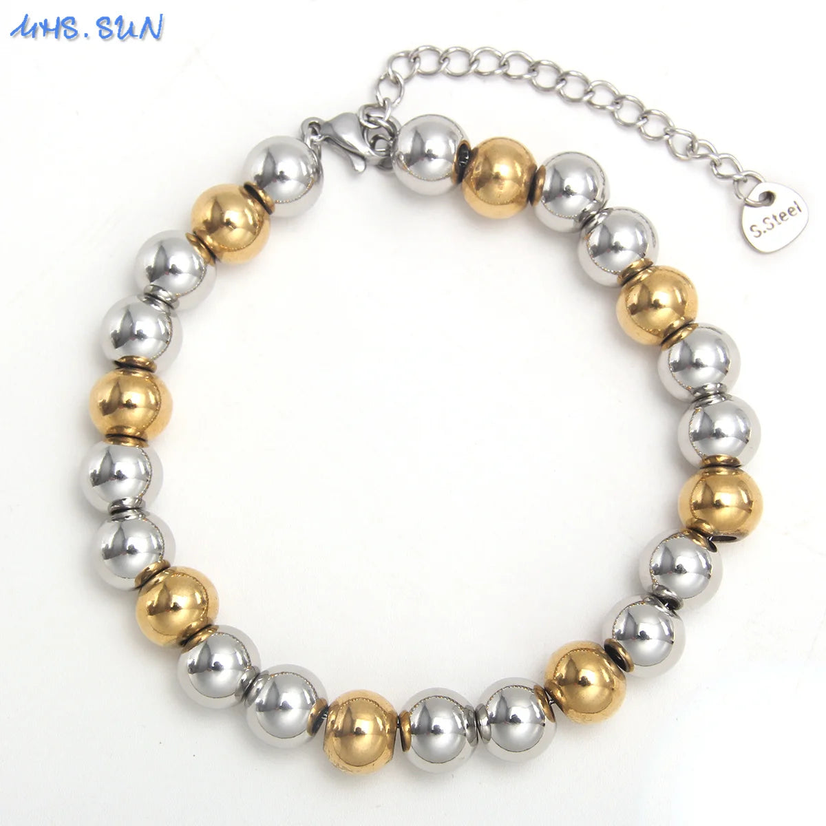 MHS.SUN Waterproof Smooth Beads Bracelet Adjustable Gold Silver Color Stainless Steel Round Balls Bracelets Unisex Party Jewelry