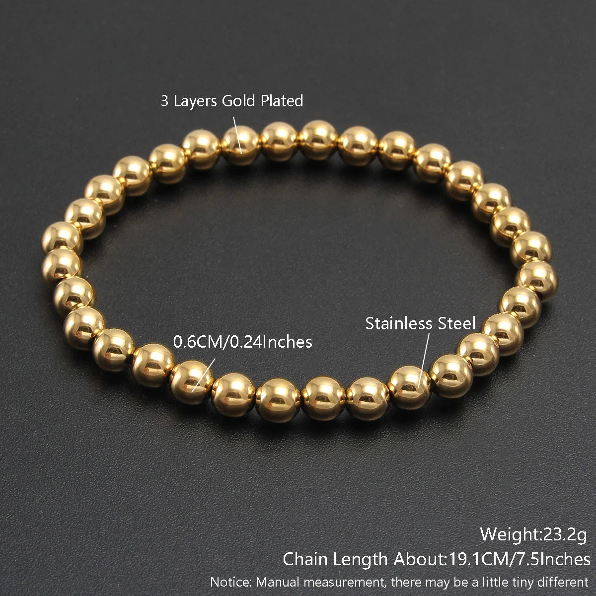 Premium Stainless Steel Beaded Bracelet Set - Stackable Ball Bracelets for Men & Women