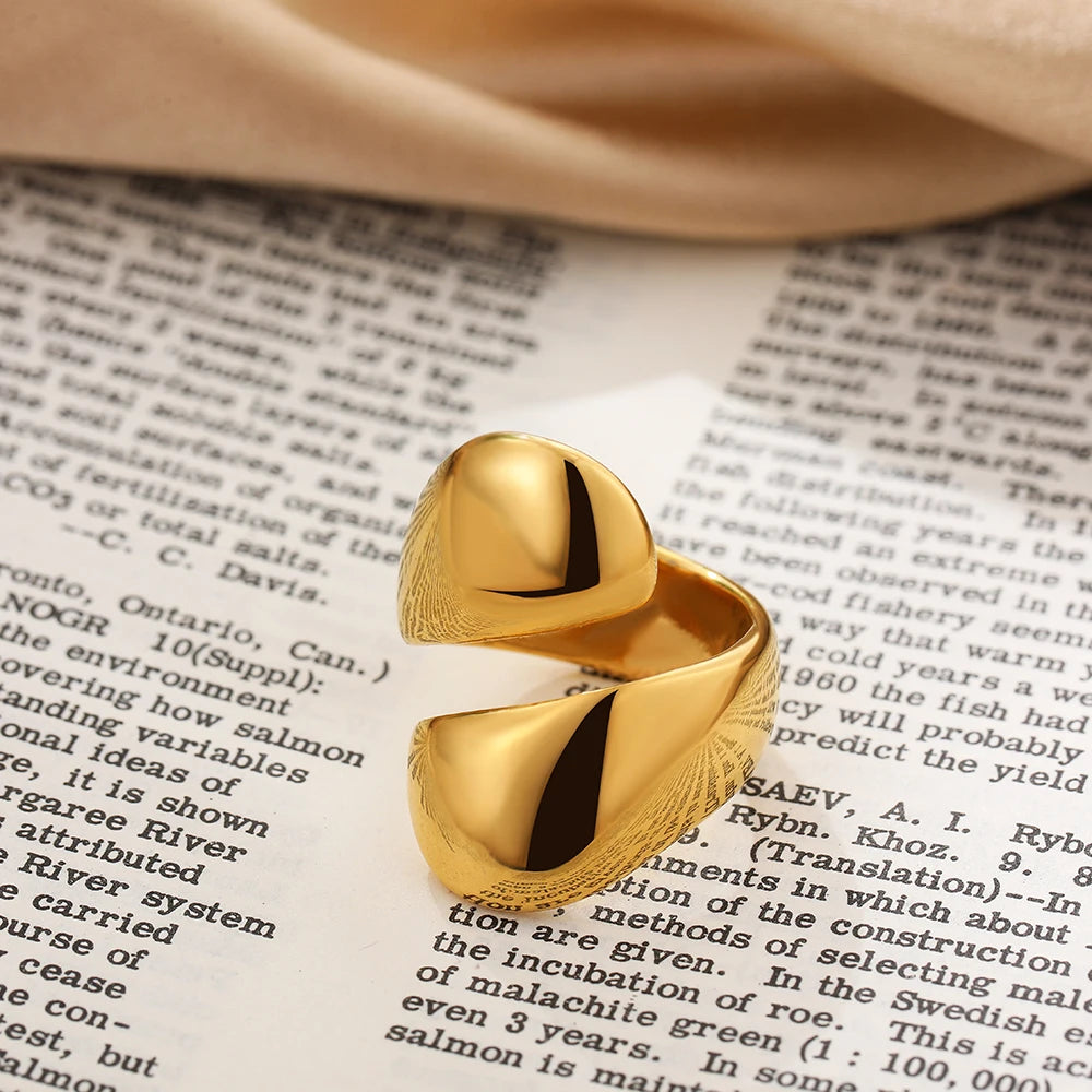 Irregular Geometric Smooth Metal Open Rings for Women Men Statement Thick Dome Finger Ring Adjustable Stainless Steel Jewelry