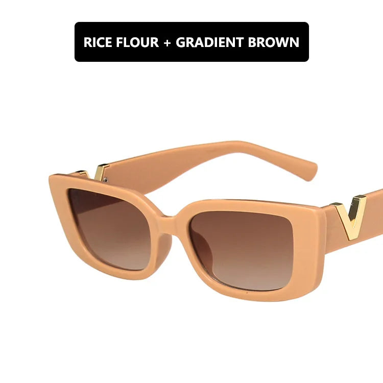 Retro Rectangle Small Frame Sunglasses - Vintage Designer Black Women