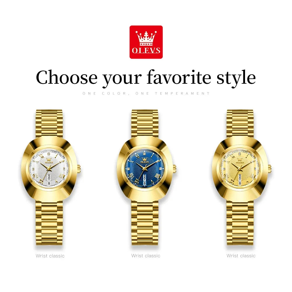 OLEVS Top Luxury Brand Ladies' Watch Elegant Fashion Gold Stainless Steel Women's Watches Calendar Waterproof Quartz Wristwatch