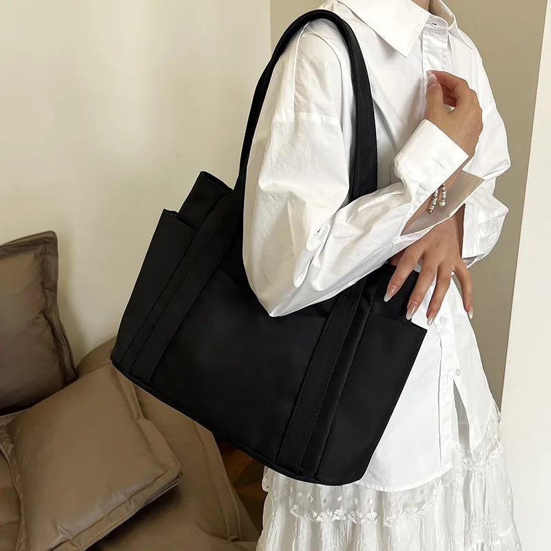 High Quality Commuting Tote Bag Simple Nylon Women's Shoulder Bag Large Capacity Student Class Handbag