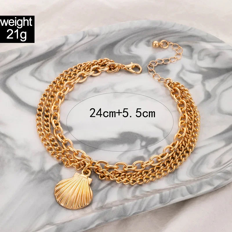 Classic Snake Multi-layer Anklet For Women Starfish Heart Shell Sexy Chain On Foot Leg Female Ankle Bracelet Beach Jewelry