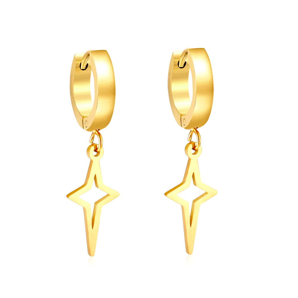 LUXUKISSKIDS Punk Smile Face Gold/Steel Color Drop Earrings Simple Hiphop Round Pendients Fashion Clips For Man/Woman/Girls