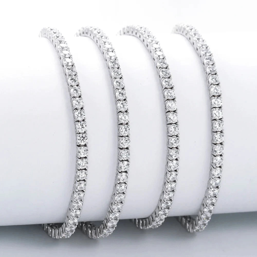 QooLady High Quality 925 Sterling Silver Round Shiny CZ Tennis Chain Bracelet for Women Wedding Engagement Jewelry Gifts SB006