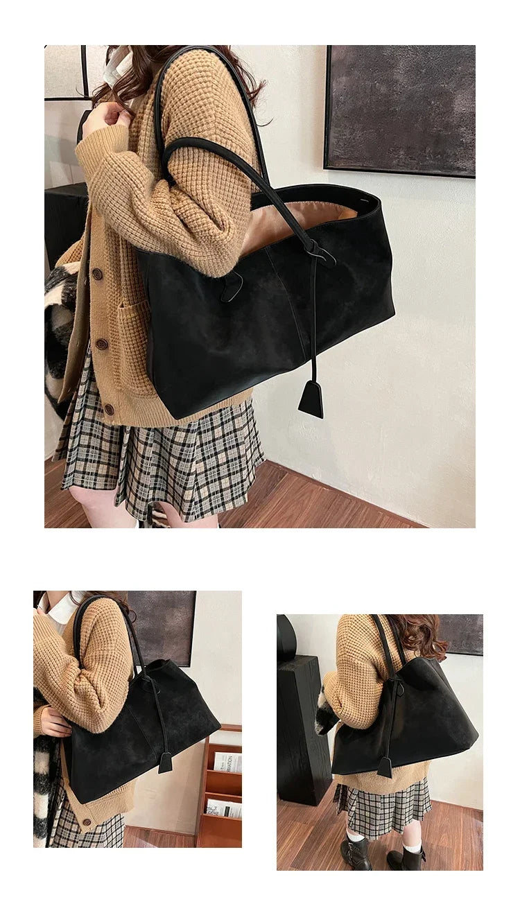 Faux Suede Solid Color High Quality Fashionable Versatile Handbag 2025 Women's Product Hot Selling  Large Capacity Shoulder Bag