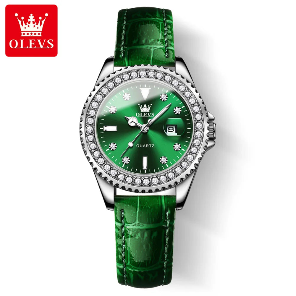 OLEVS 9945 Top Brand Original Quartz Watch for Women Luxury Diamond Lap Calendar Hand Clock Stainless Steel Ladies Wristwatches