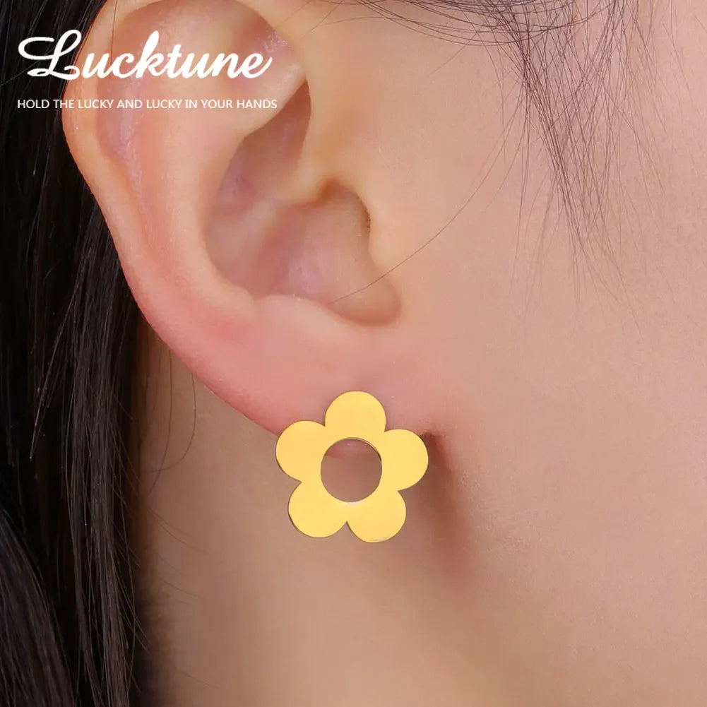 Lucktune Flower Clover Heart Drop Earrings Women Stainless Steel Star Sun Geometry Earrings 2025 New Fashion Kpop Jewelry Gift