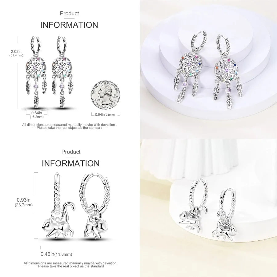 Unicorn Earrings 925 Sterling Silver Original Zircon Elephant Feather Dog Cat Blue Star Small Earrings For Women Jewelry Gift