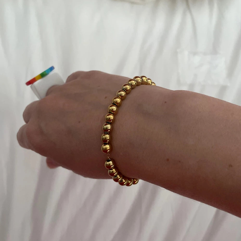 MisenBaBa Stainless Steel Ball Beads Cuff Bracelet for Women Gold Silver Color Beaded Bracelets Charms Metal Statement Jewelry