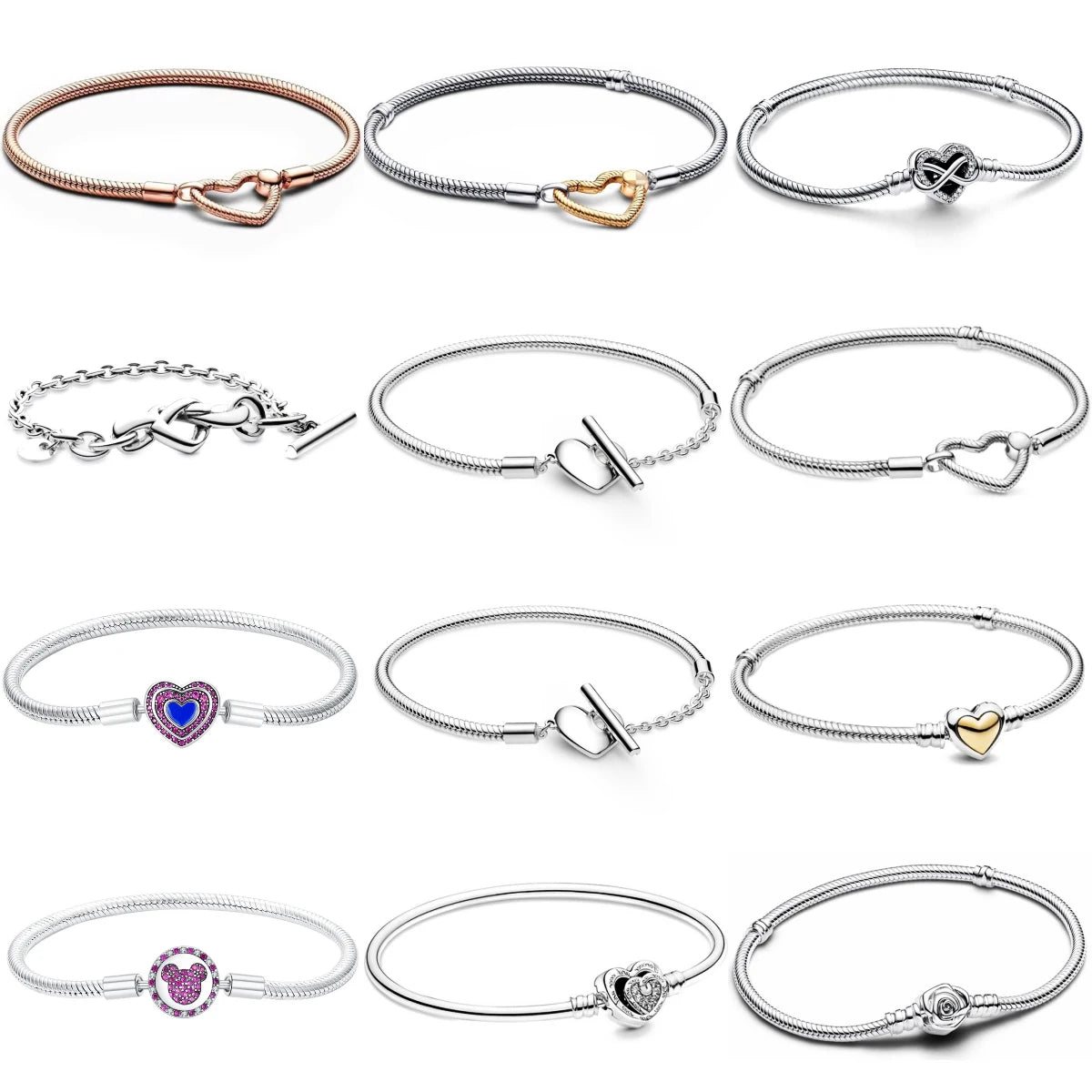 Original 925 Silver Plated Moments Bracelets RoseGold Golden Love Heart Clasp Bead Charm Bracelet For Women DIY Jewelry Gifts
