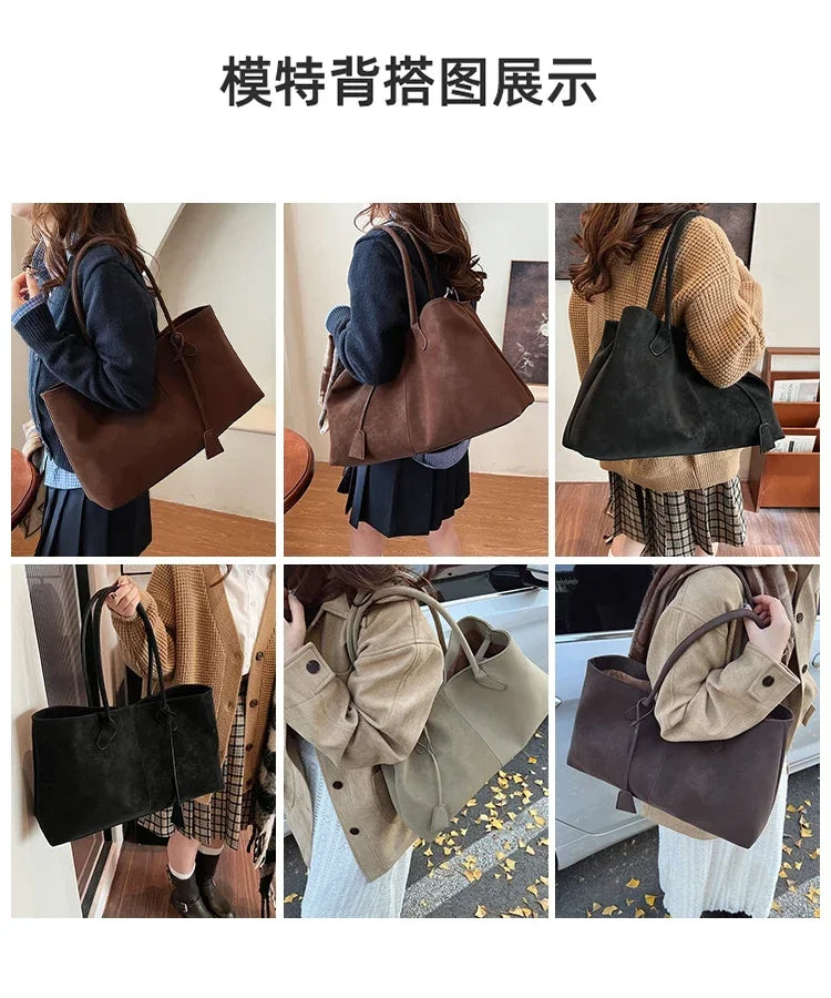 Faux Suede Solid Color High Quality Fashionable Versatile Handbag 2025 Women's Product Hot Selling  Large Capacity Shoulder Bag