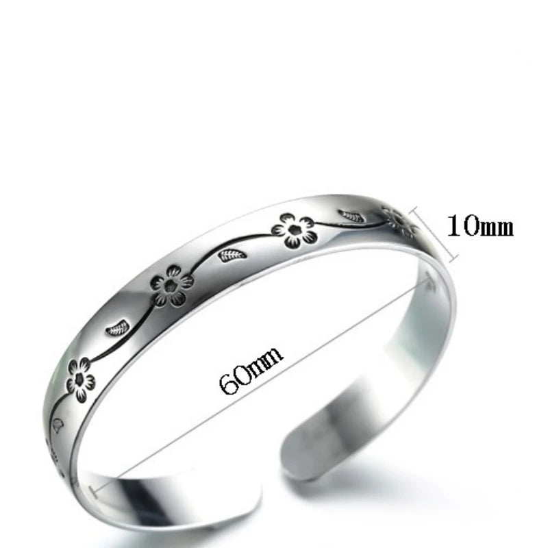 Buyee 925 Sterling Silver Female Bangles Circle Plum Bossom Open Bangles for Women Fashion Fine Jewelry Bangles Gift
