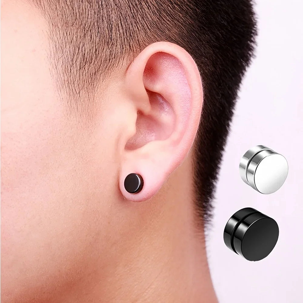 1 Pairs Fashion Magnetic Stud Earrings Men and Women Black CZ Magnet Non-piercing Clip Earring Set Punk Earrings Jewelry Gift