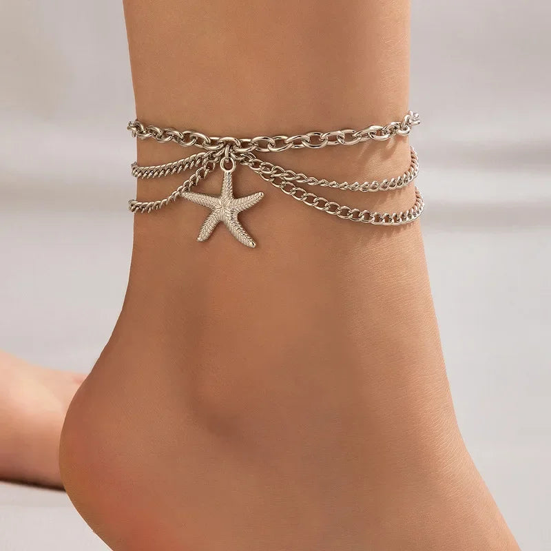 Classic Snake Multi-layer Anklet For Women Starfish Heart Shell Sexy Chain On Foot Leg Female Ankle Bracelet Beach Jewelry