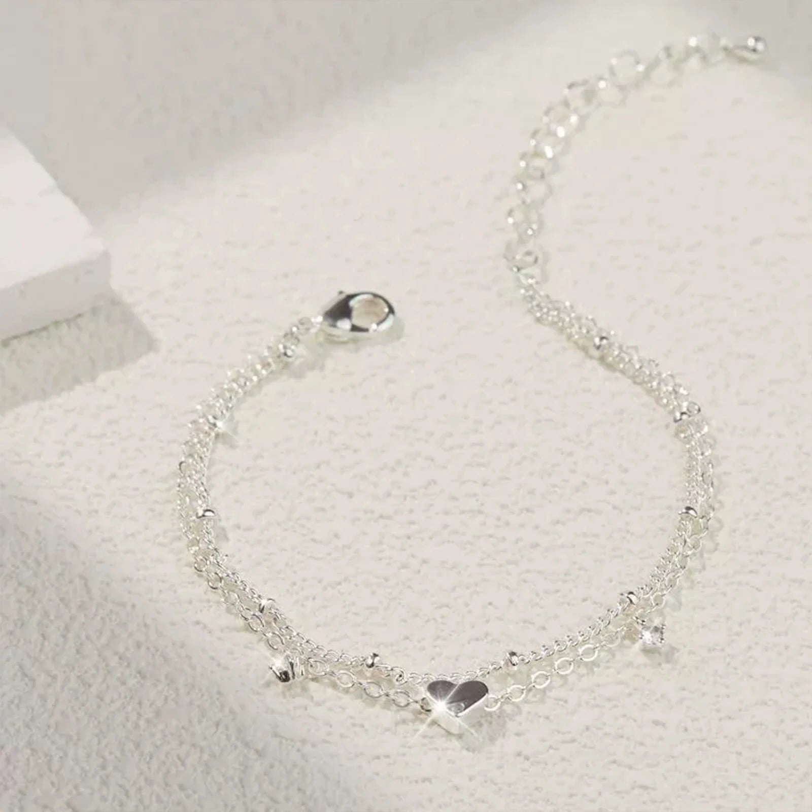 925 Sliver Plated CZ Anklet Bracelets for Women Girl Trendy New Waterproof Heart Charm Dainty Layer Chain Anklets Jewelry Gifts