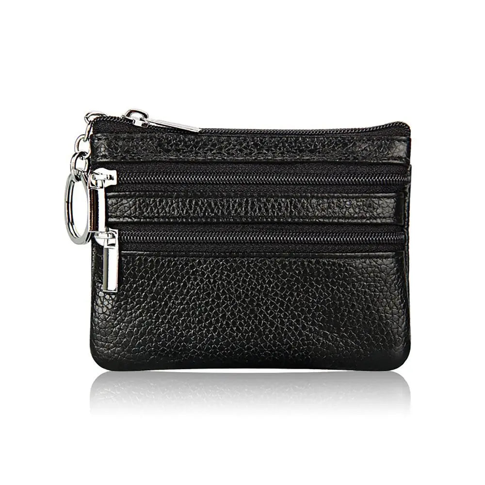 PU Leather Key Ring Waterproof Pocket Purse Money Coin Purse Zipper Wear-resistant Credit Card Holder