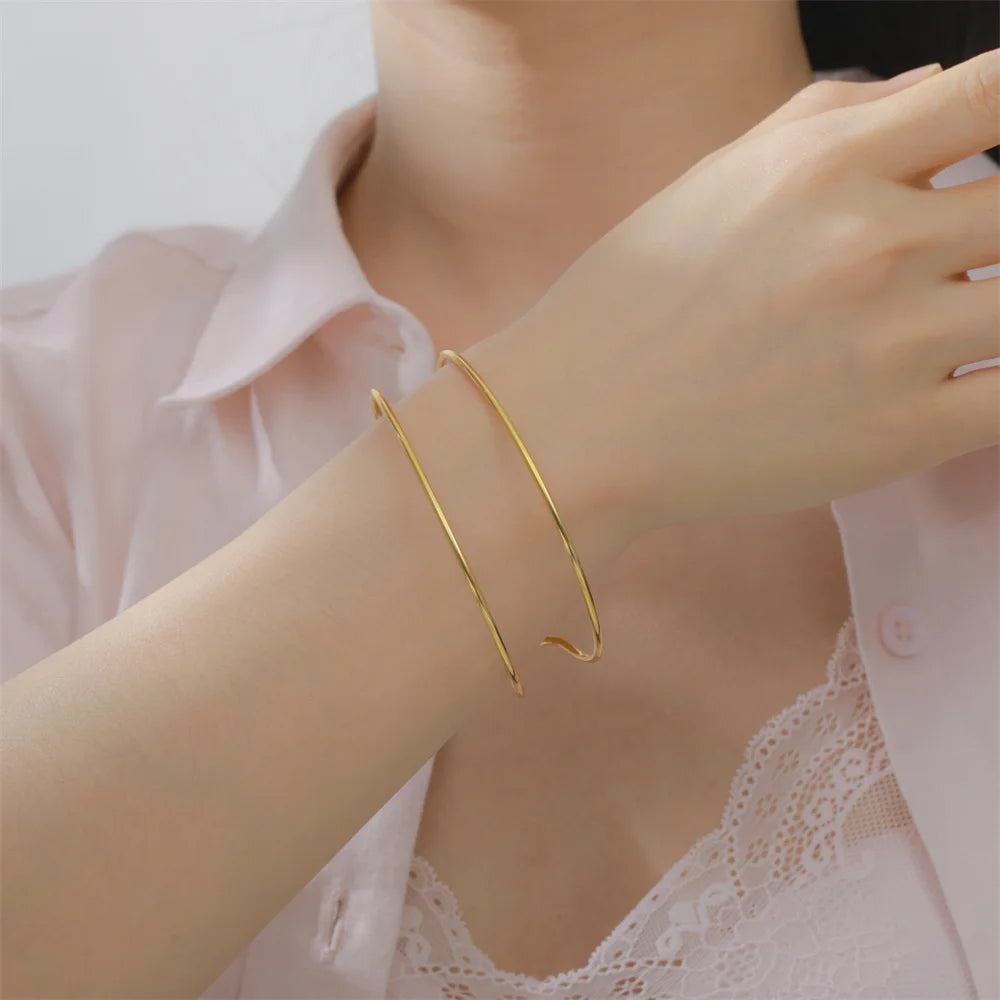 My Shape Simple C Shape for Women Stainless Steel Gold Color Adjustable Open Cuff Bangle Jewelry Double Layered Bracelets Gifts
