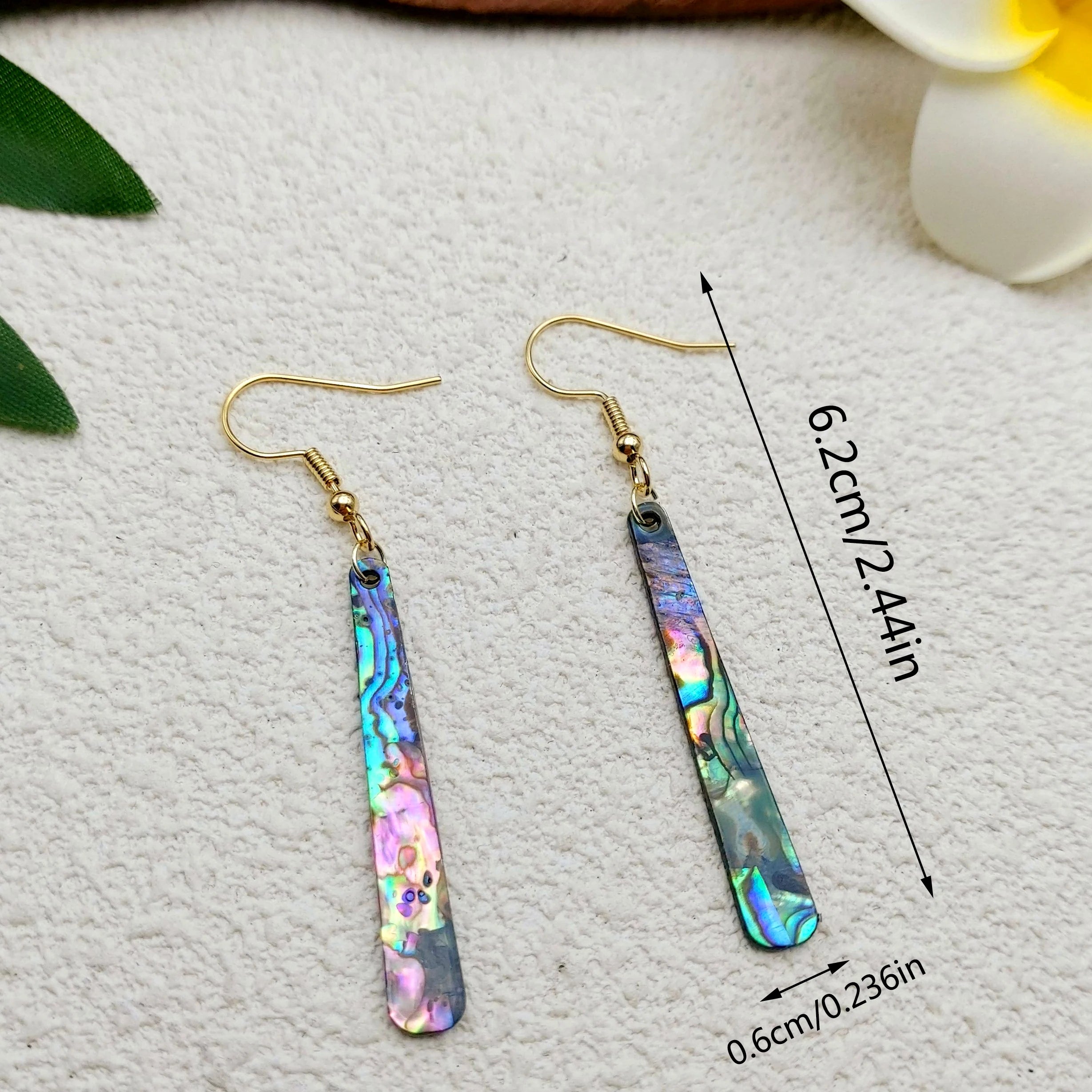 Natural Paua Shell Hand Carving Double Side Dangle Earrings Hawaiian Design Abalone Jewelry