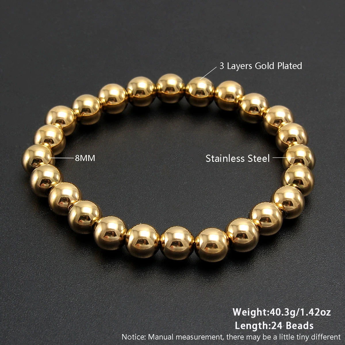 MHS.SUN Fashion Waterproof Smooth Stainless Steel Bracelets 2-10mm Elastic Beaded Gold Plated Stackable Bracelet Women Jewelry