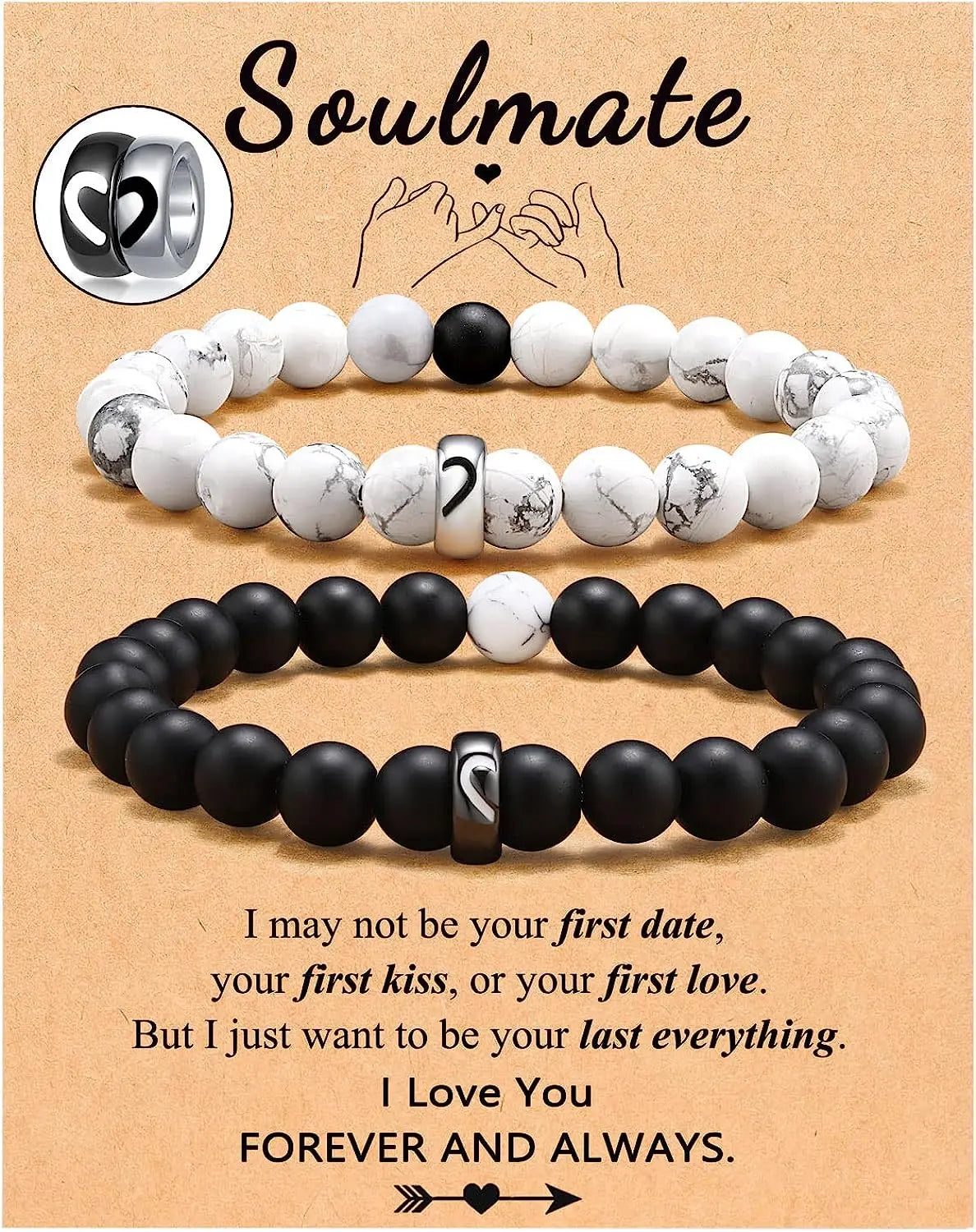2PCS/Set Couple Ring Bracelets Gifts for My Love,My Man,Boyfriend,Soulmate,Valentine's Day Anniversary Birthday Christmas Gift