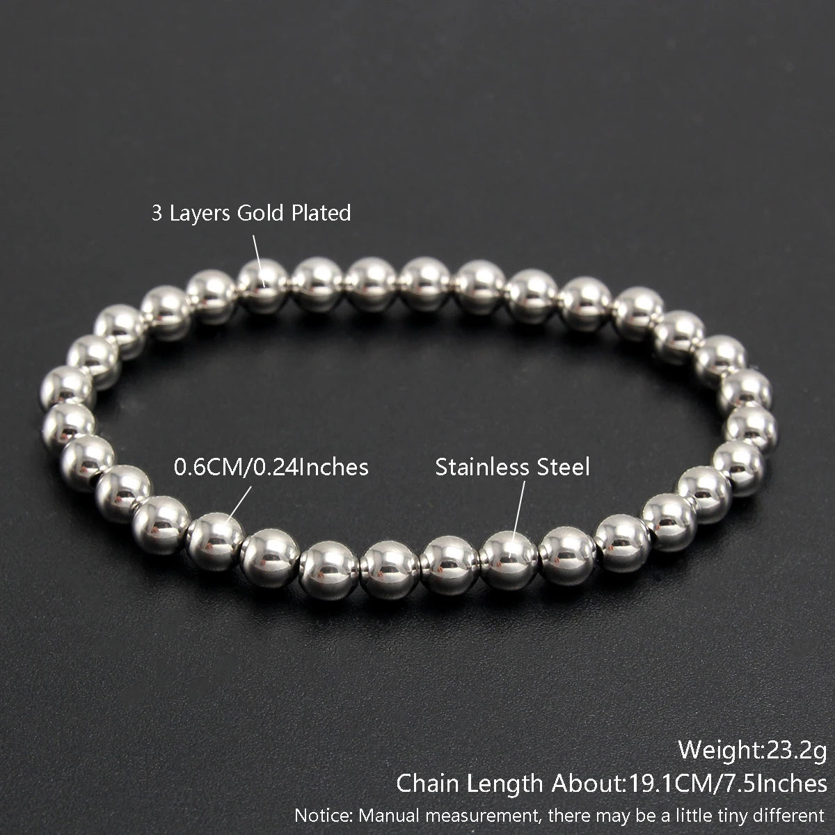 Premium Stainless Steel Beaded Bracelet Set - Stackable Ball Bracelets for Men & Women