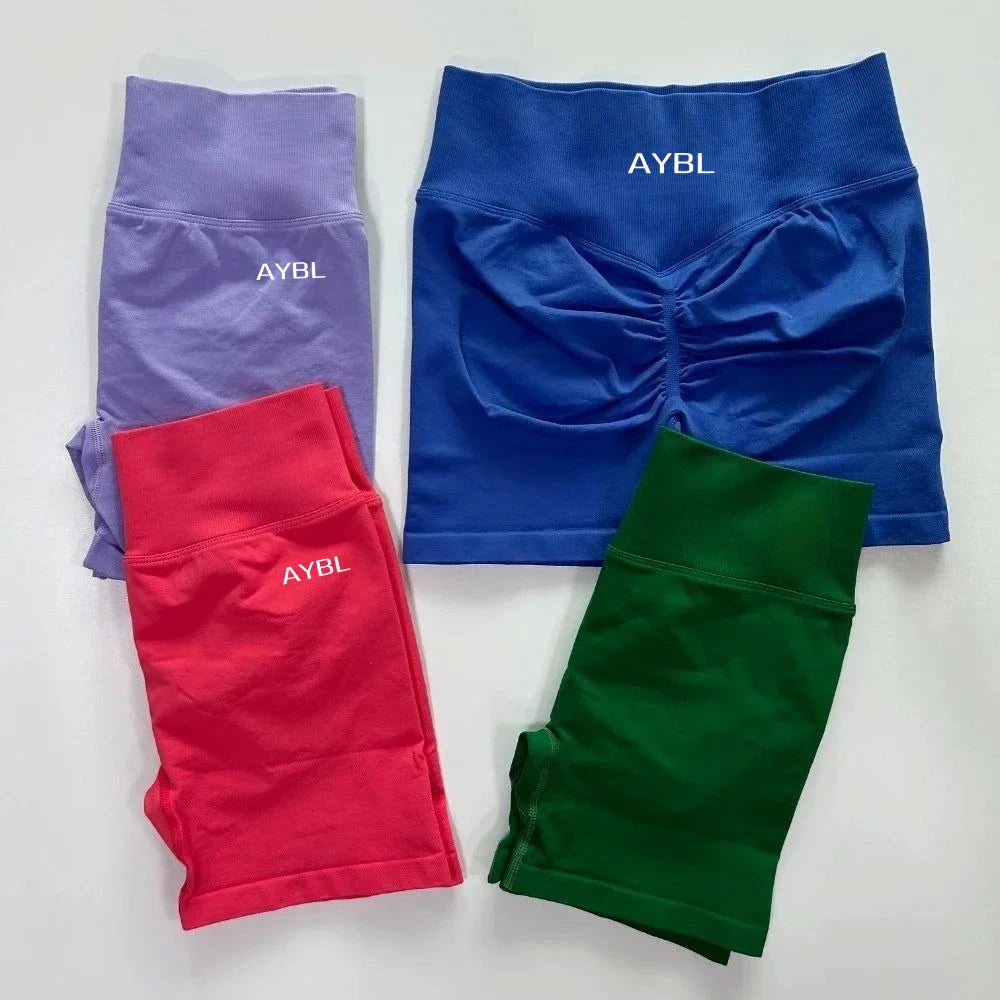AYBL Yoga Shorts CrossFit Training Yoga Cycling Gym Workout Hot Girl's Low Ribbed Band Scrunch Butt Seamless Breathable Shorts