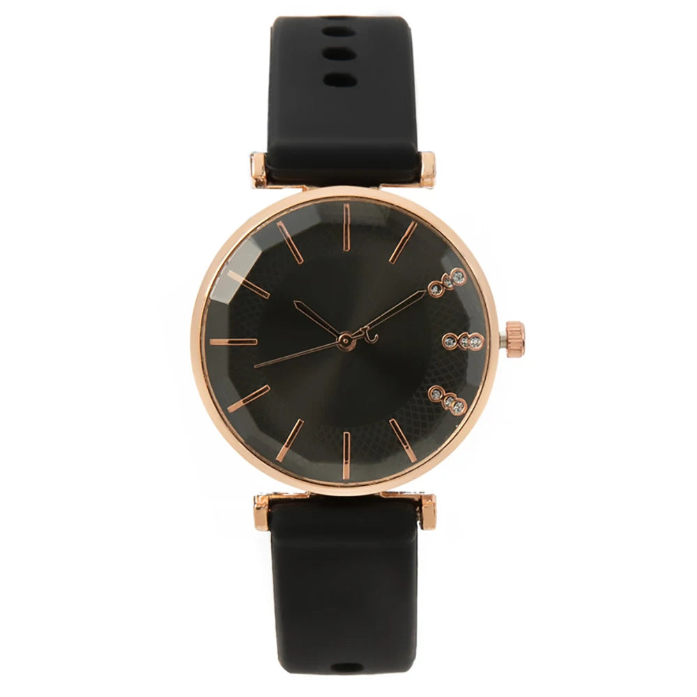 Fashion Diamond Ladies Quartz Watch - Silicone Strap Sports Dress Watch