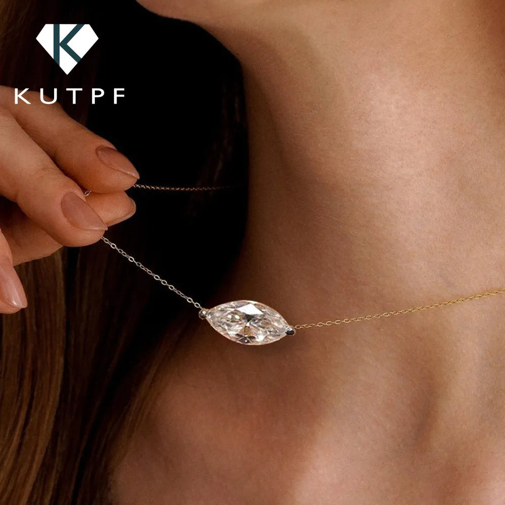 1/2carat Marquise Cut Solitaire Moissanite Diamond Pendant Necklace Gra Certified 925 Silver Plated 18k Gold Neckchain Woman