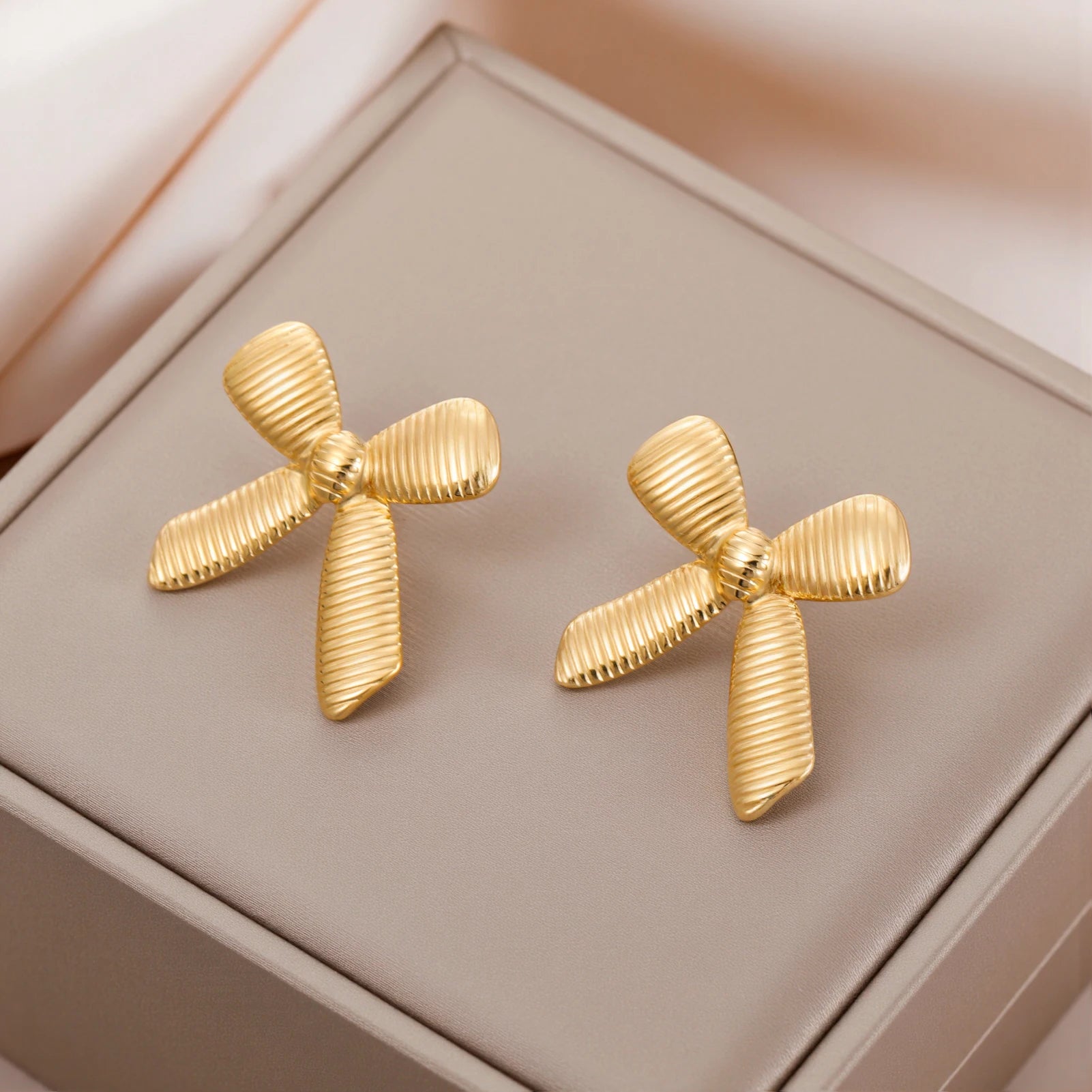 Lucktune Bow Stud Earrings Waterproof Stainless Steel Earrings For Women Fashion Gold Color Jewelry Party Gifts Woman Accesories