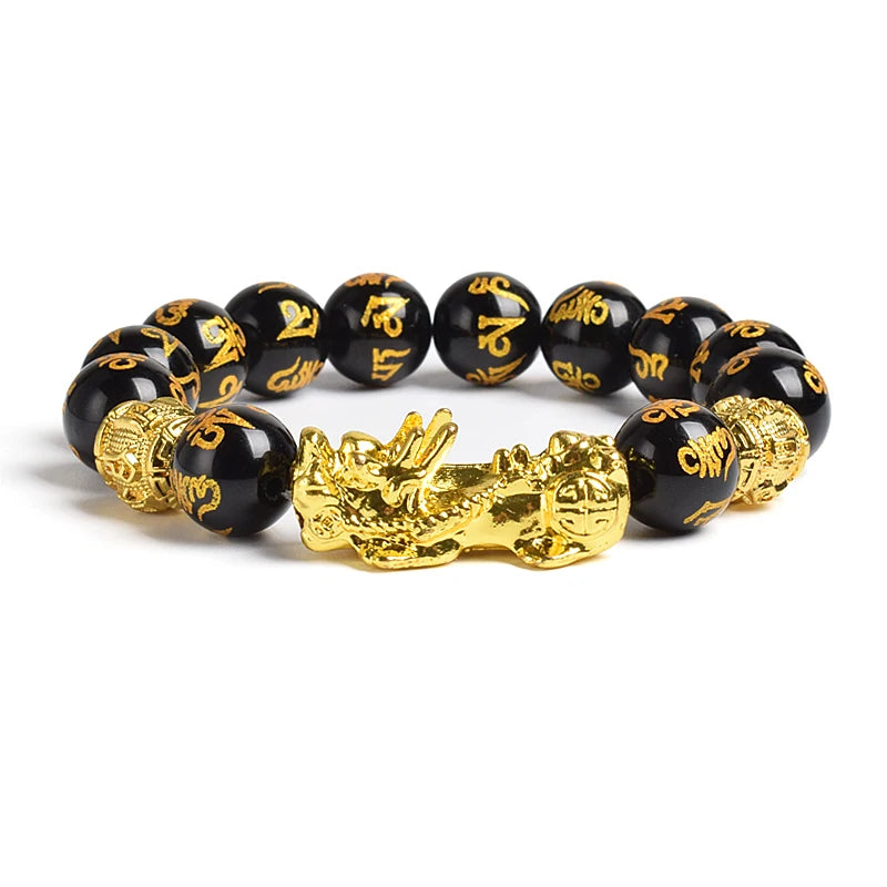 Pi Xiu Tiger Eye Stone Beads Bracelet Feng Shui Yellow Power Stone Women Men Elastic Jewelry Gold Color Pixiu Good Luck Bracelet
