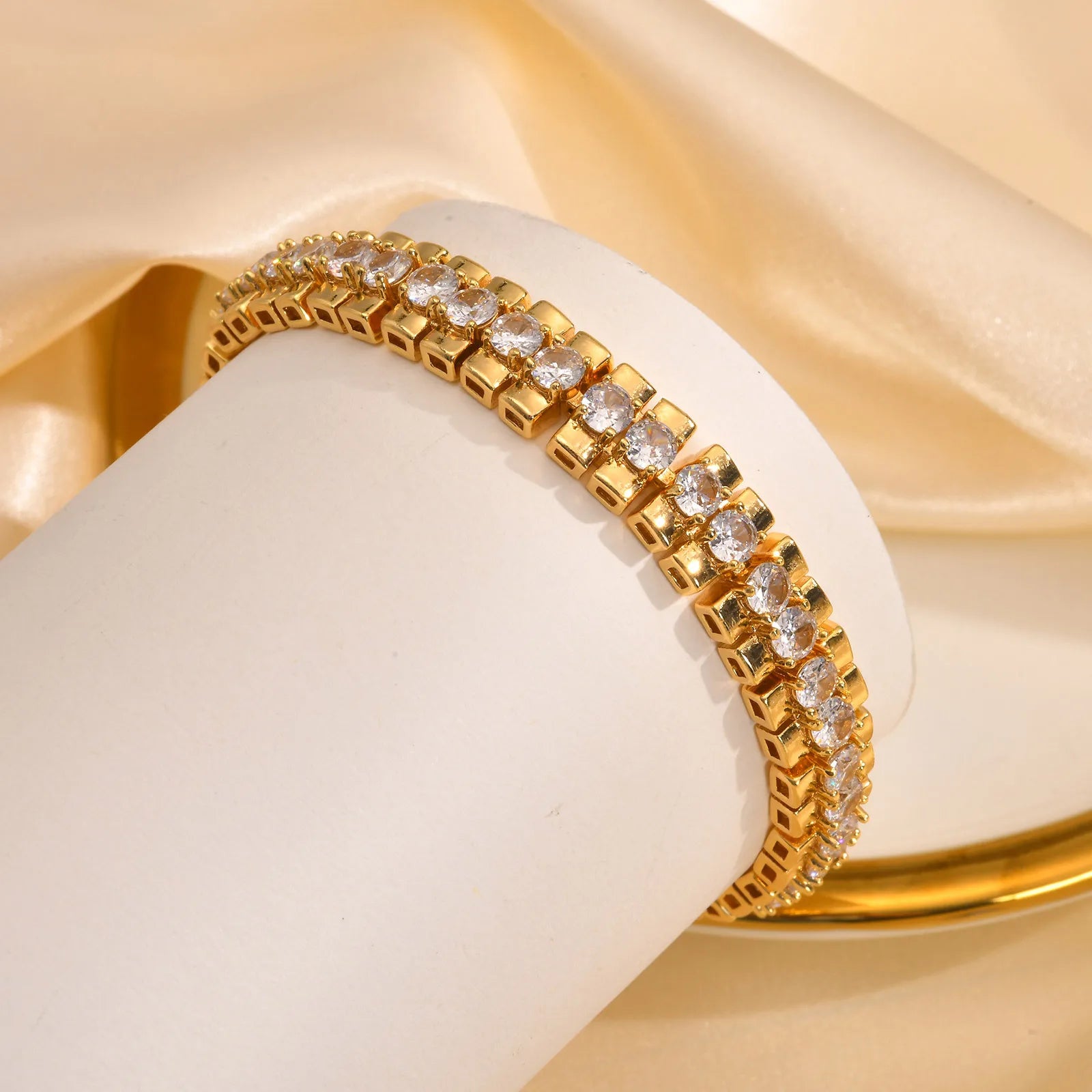 Paperclip Chain Bracelet 14K Gold Plated Cubic Zirconia Watch Strap Chunky Link Adjustable Stackable Jewelry For Women Girl Gift
