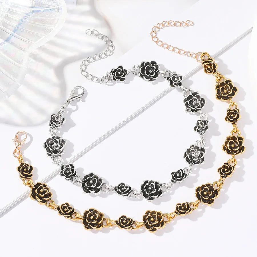 Vintage  rose bracelet female ins style European and American design sense alloy flower bracelet temperament hand jewelry