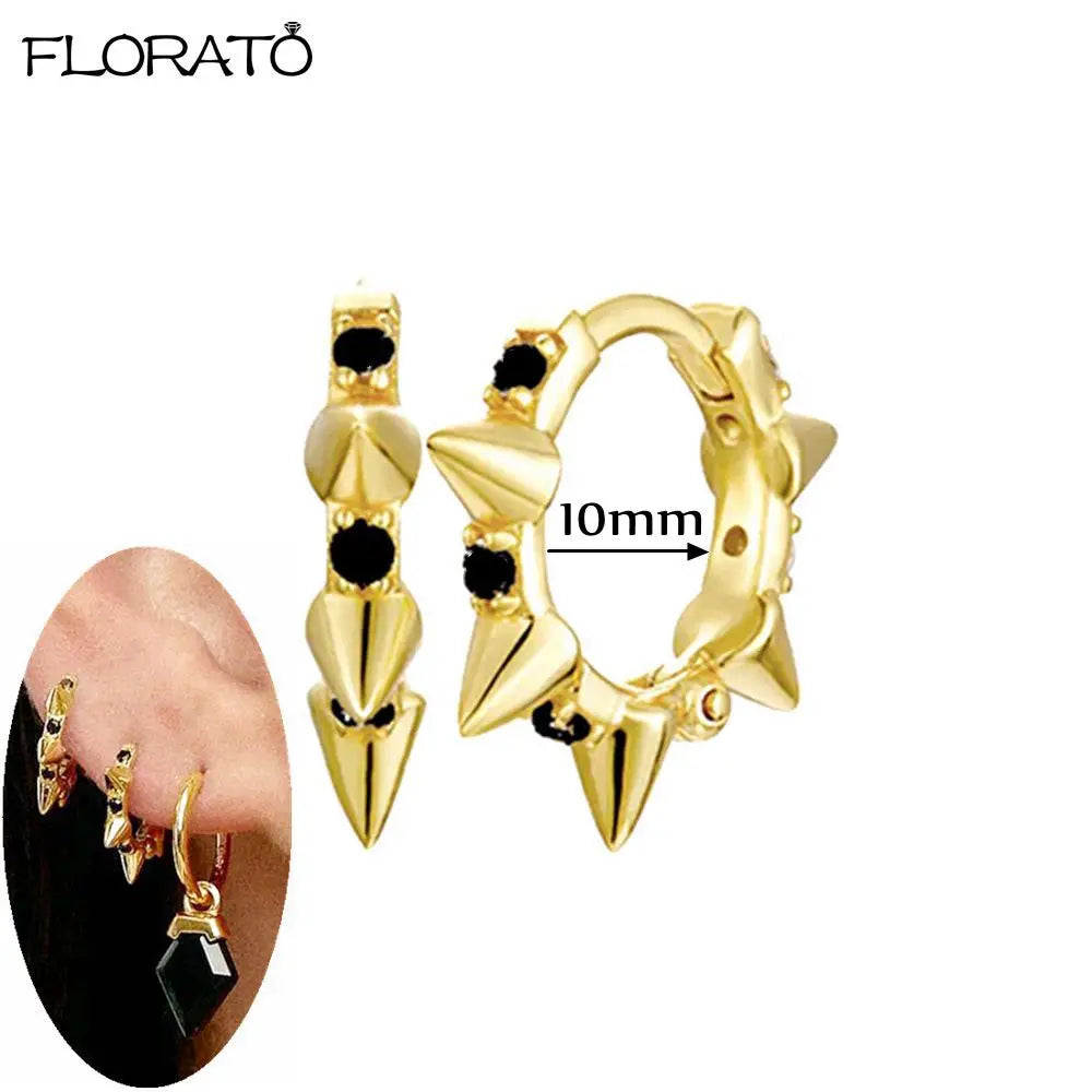 925 Sterling Silver Needle Punk Spike Rivet Hoop Earrings For Women Huggie Earrings Ear Cuff Piercing Earring Gothic Jewelry