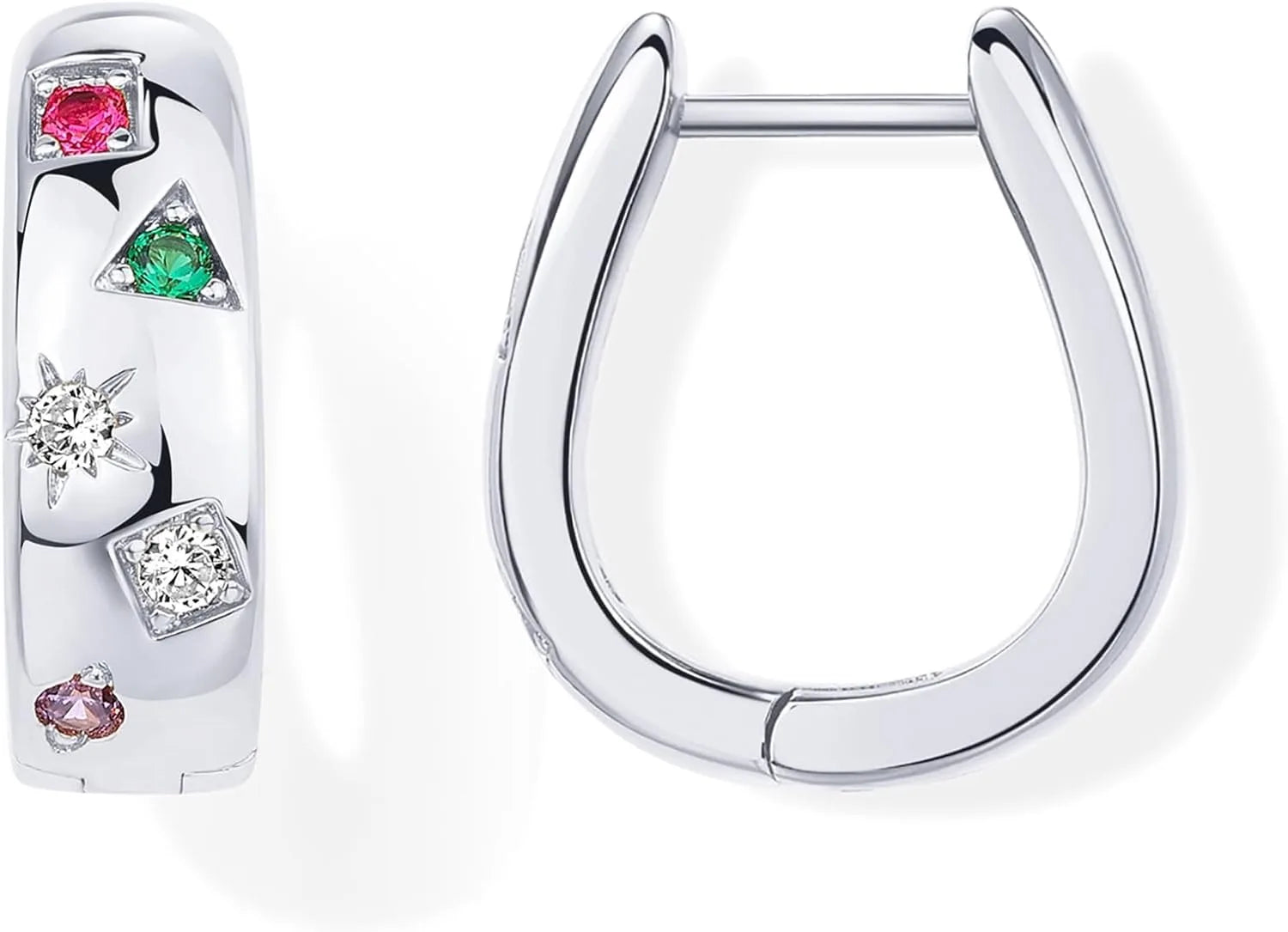 14K Gold Plated 925 Sterling Silver Posts Chunky Huggie Earrings for Women Multi-Colored Cubic Zirconia Statement Hoop Earrings