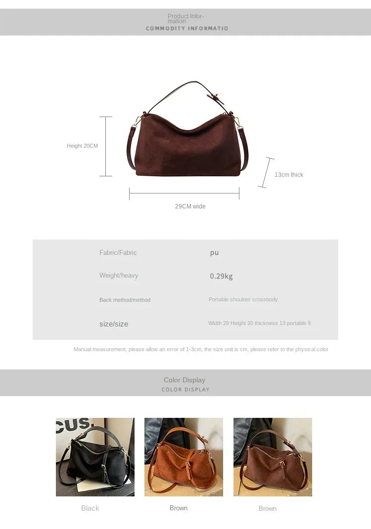 New Solid Color PU Zipper Women's Bag Suede Large Capacity Women's Shoulder Bag Fashion Versatile Casual Dual Purpose Handbag