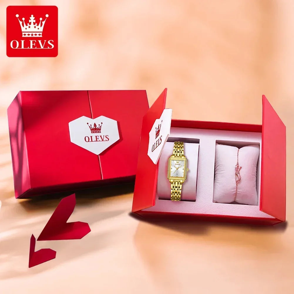 OLEVS Women's Watches Luxury Golden Stainless Steel Woman Watch Luminous Waterproof Quartz Wrist Watch Fashion Watches for Women